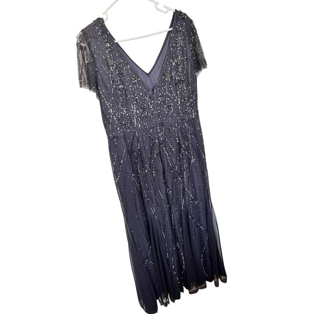 Adrianna Papell Women's Platinum Beaded Formal Gown Maxi Dress Dark Grey Size 18 - Picture 6 of 15